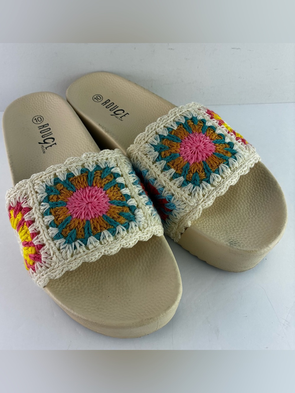 Rogue Crocheted Granny Square Slide Sandals